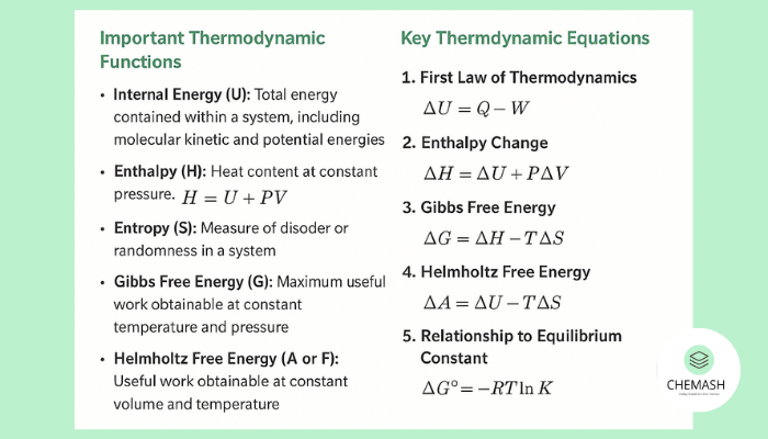 Thermodynamic Equations and Functions